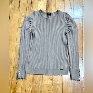 Tahari Ribbed Tan Brown Long Puff Sleeve Sweater Women's Size M